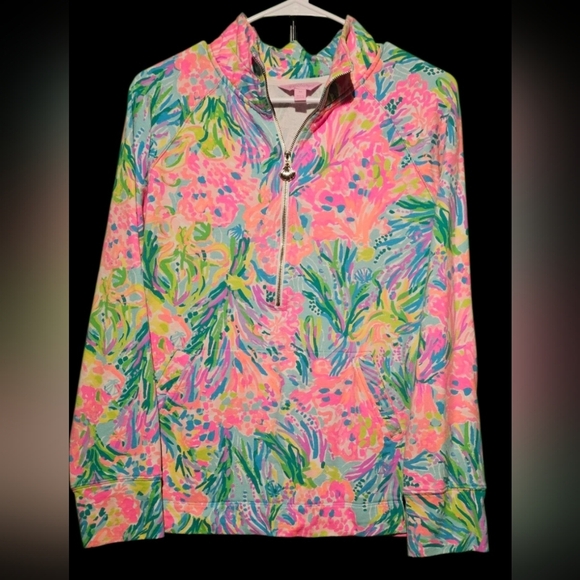 Lilly Pulitzer EUC Medium Vibrant Floral Zip-Up 20 PTP - No Holes/No Stains - Picture 4 of 4